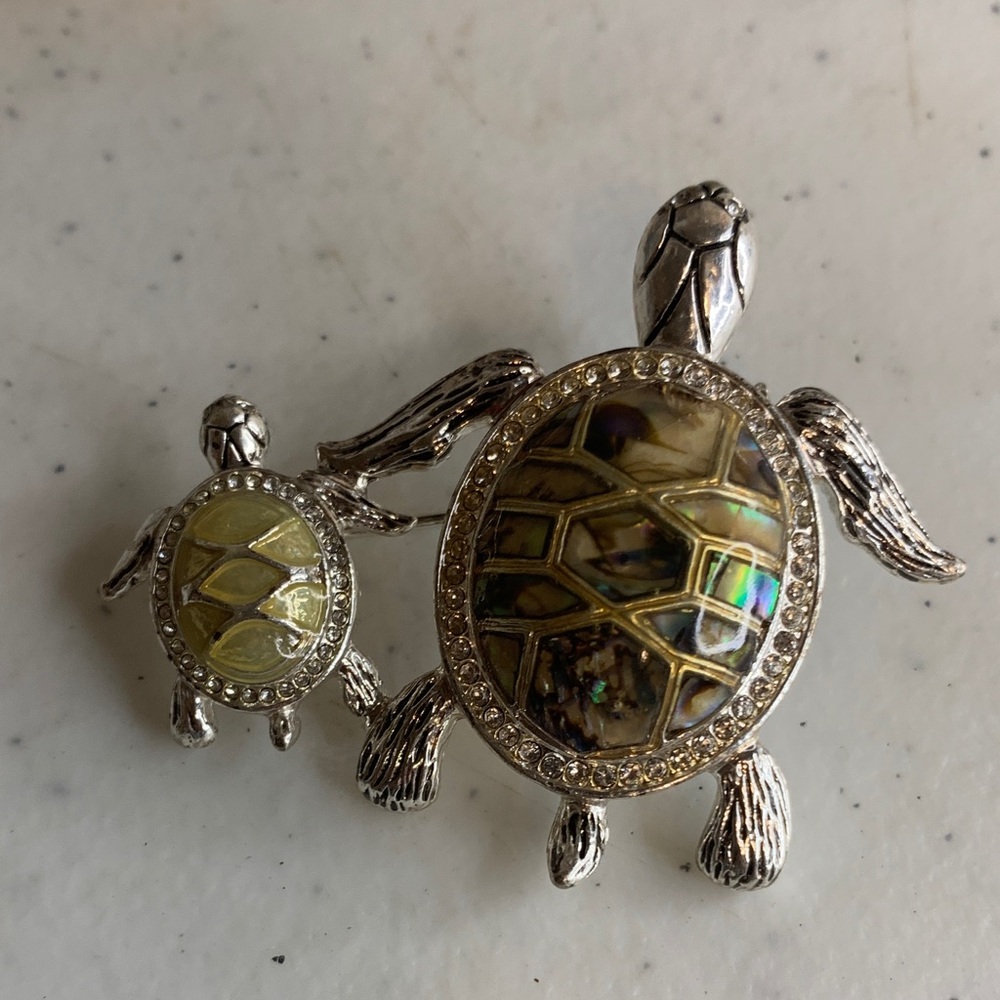 Napier Silver Turtle Brooch Set with Multicolor Shell